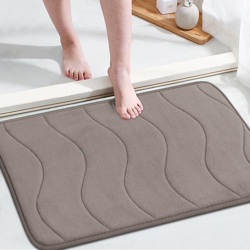 Flamingo P Bathroom Mat Memory Foam Bath Rug Non Slip Shower Mats,24x17,Taupe - Image 1